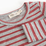Bodystocking with round neckline and cherry red stripes, detail with brand label