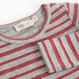 Bodystocking with round neckline and cherry red stripes, detail with brand label