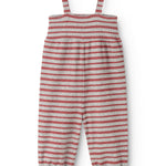 Jumpsuit in gray and red stripes with shoulder straps and long legs