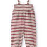 Jumpsuit in gray and red stripes with shoulder straps and long legs
