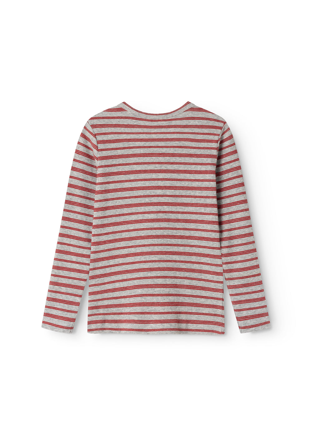 Tani long-sleeved gray T-shirt with red stripes, round neck and long sleeves