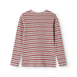 Tani long-sleeved gray T-shirt with red stripes, round neck and long sleeves
