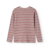 Tani long-sleeved gray T-shirt with red stripes, round neck and long sleeves