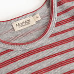 Tani long-sleeved gray T-shirt with red stripes, round neck and label at the neck