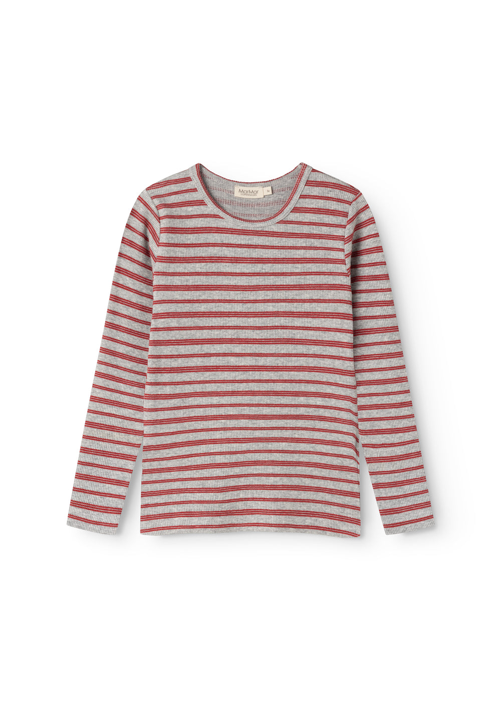 Tani long-sleeved T-shirt in gray with red horizontal stripes and round neck