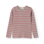 Tani long-sleeved T-shirt in gray with red horizontal stripes and round neck