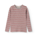 Tani long-sleeved T-shirt in gray with red horizontal stripes and round neck