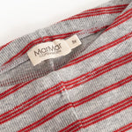 Gray leggings with red stripes, tight knit and brand label at the waist