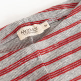 Gray leggings with red stripes, tight knit and brand label at the waist