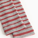 Gray knitted fabric with red stripes for leggings, folded edge