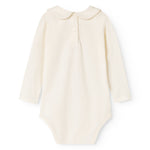 White bodystocking with Peter Pan collar and front button, long sleeves