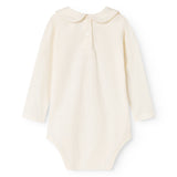 White bodystocking with Peter Pan collar and front button, long sleeves
