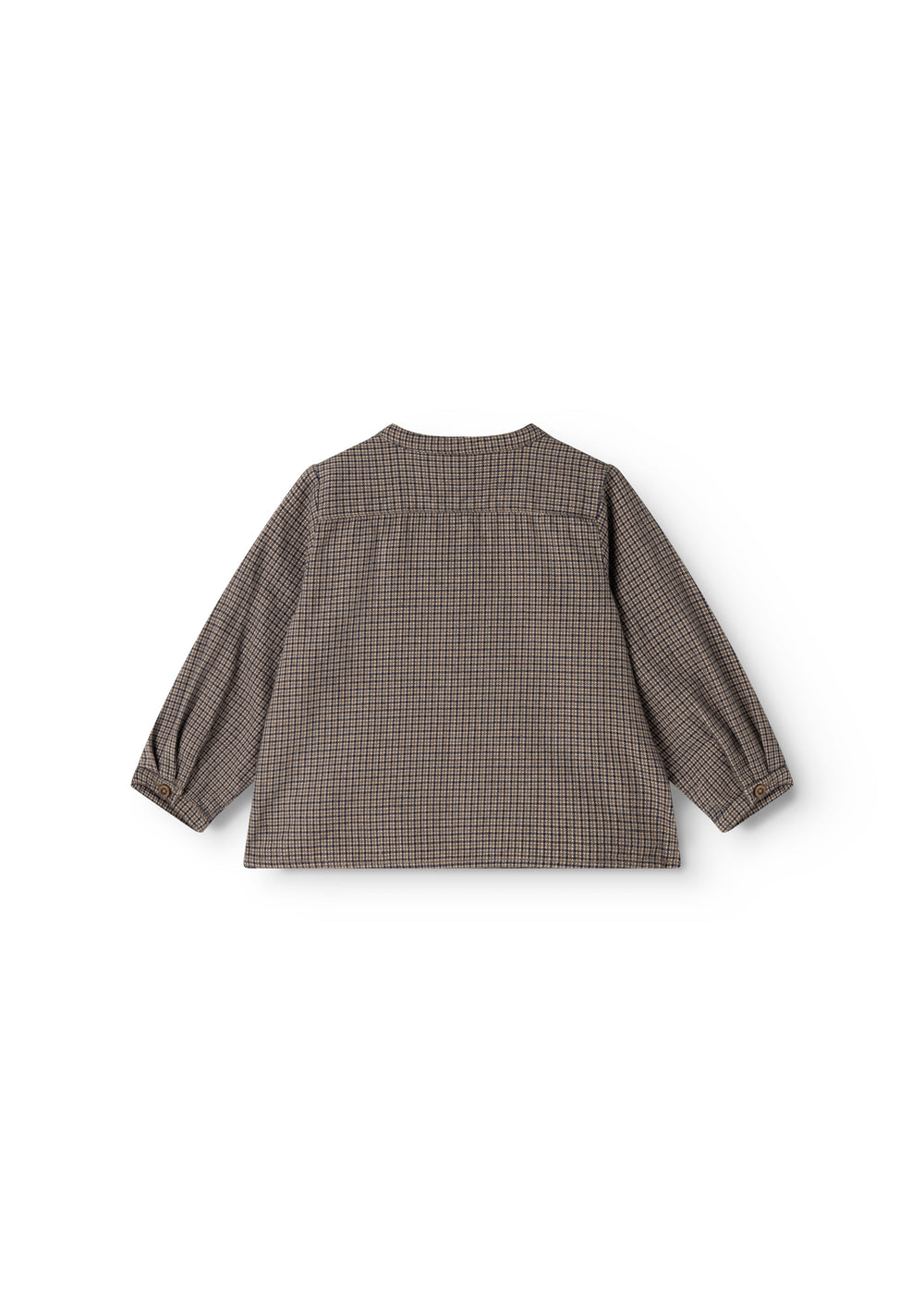 Totoro shirt in dark pied-de-poule viewed from the back with long sleeves