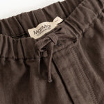 Brown baby pants with elastic waistband and drawstring