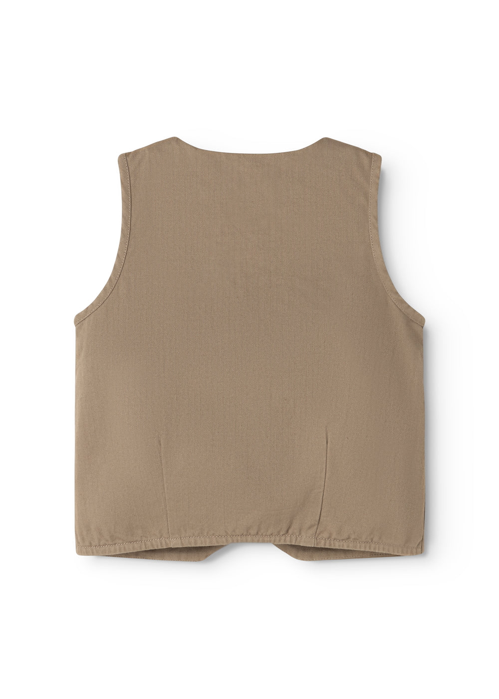 Brown boys' vest with smooth back and straight fit.