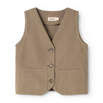 Brown boys' vest with button closure and V-neck.