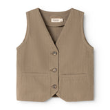 Brown boys' vest with button closure and V-neck.