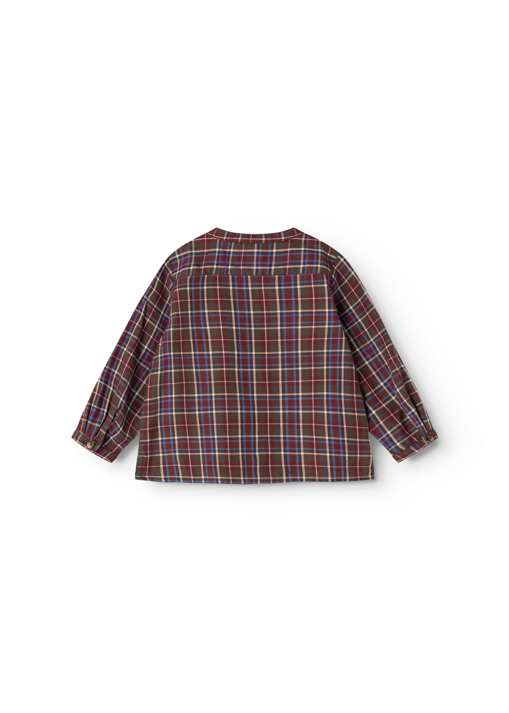 Checked long-sleeve shirt for children with button collar, brown, red and blue checks