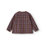 Checked long-sleeve shirt for children with button collar, brown, red and blue checks