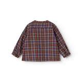 Checked long-sleeve shirt for children with button collar, brown, red and blue checks