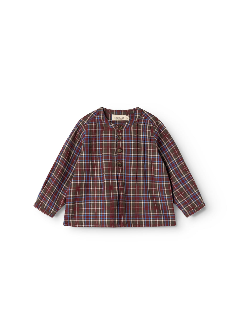 Totoro checkered shirt in brown, red and blue with button closure and long sleeves