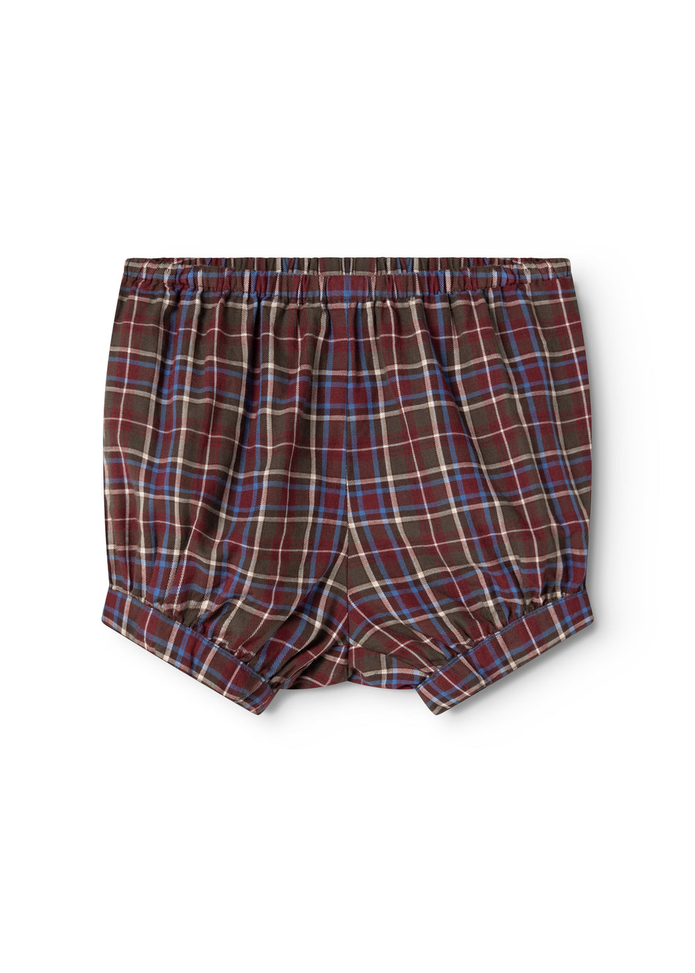 Chocolate brown checkered bloomers with elastic waistband and short legs