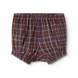 Chocolate brown checkered bloomers with elastic waistband and short legs