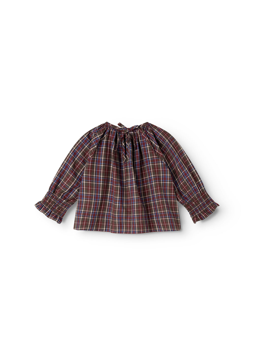 Children's blouse with check pattern, long sleeves and gathered chest