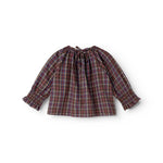 Children's blouse with check pattern, long sleeves and gathered chest