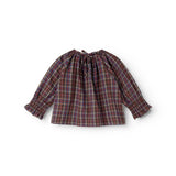 Children's blouse with check pattern, long sleeves and gathered chest