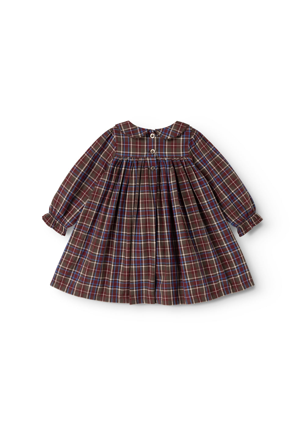 Tiered dress with long sleeves and front button closure