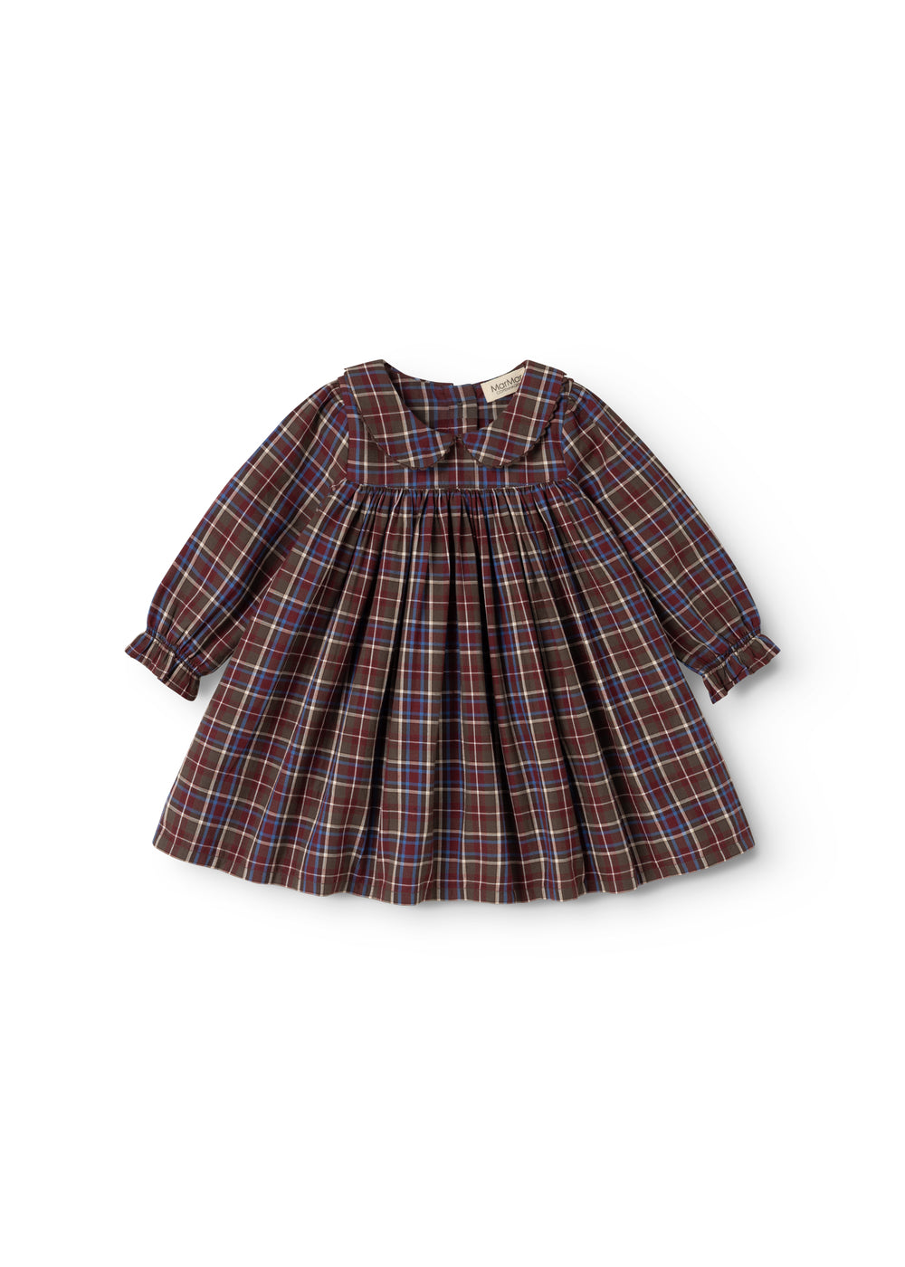 Tiered dress with long sleeves and smocking at the neckline, dark chocolate