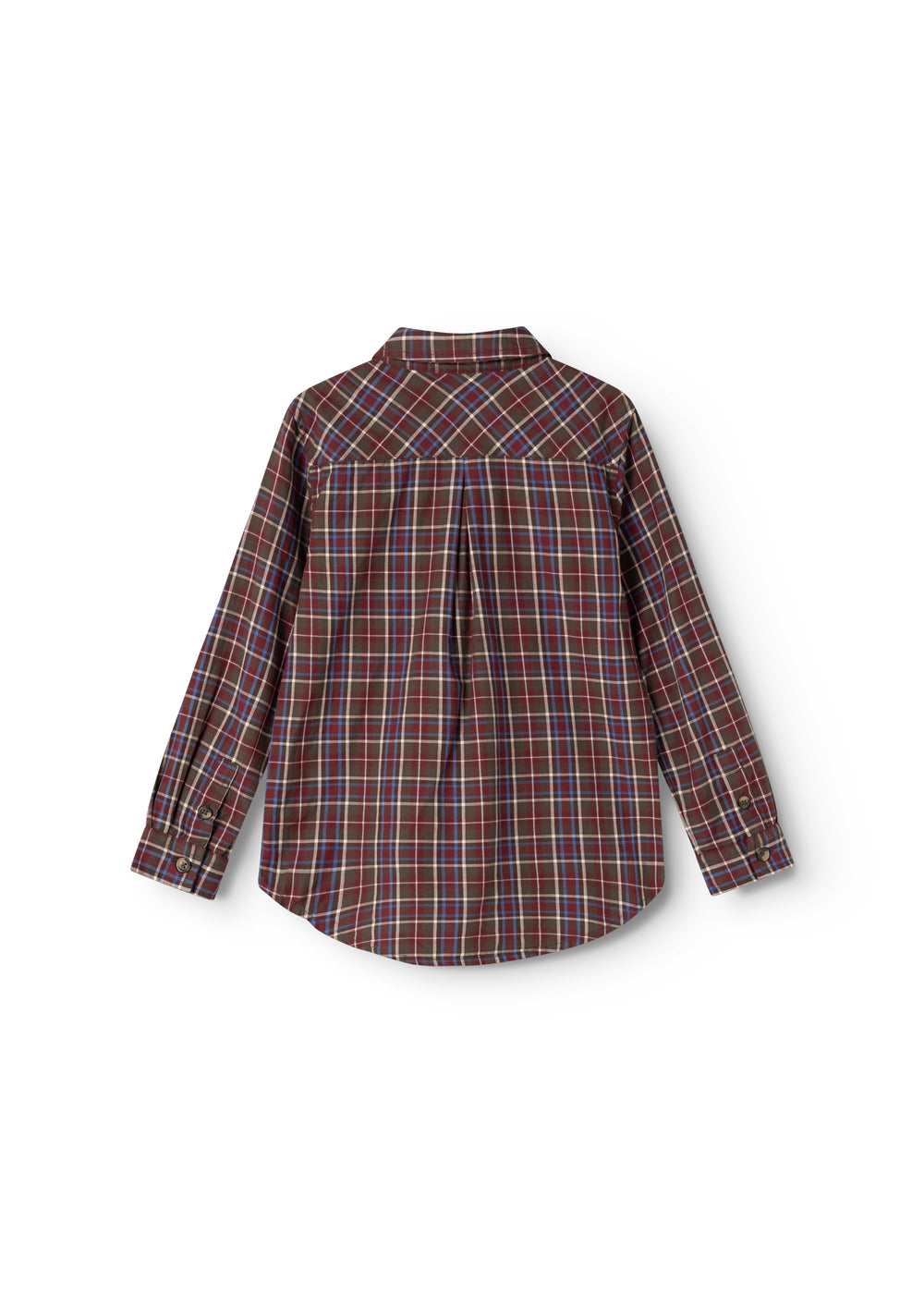 Tommy Ternet shirt in dark chocolate, viewed from the back showing collar and buttons