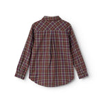 Tommy Ternet shirt in dark chocolate, viewed from the back showing collar and buttons