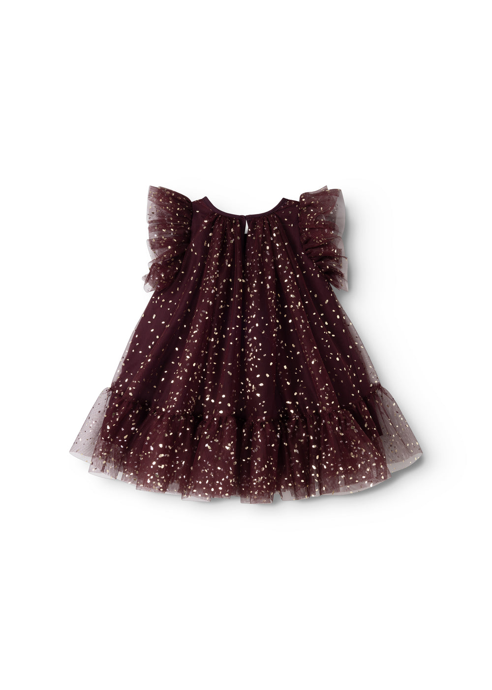 Dark purple tulle dress with gold dots, short tulle sleeve edge and light skirt