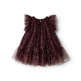 Dark purple tulle dress with gold dots, short tulle sleeve edge and light skirt