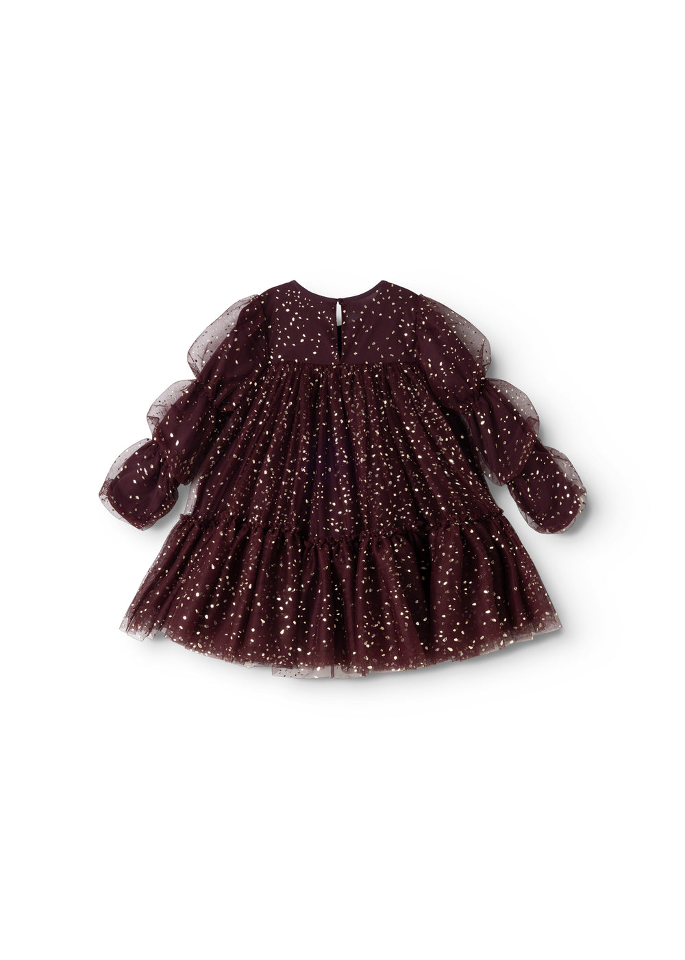 Dress in dark burgundy with sparkling dots and a voluminous tulle skirt