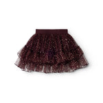 Children's tulle skirt in dark blackberry with flowing tulle layers and sparkling pattern