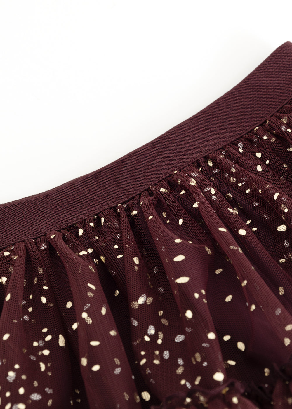 Tulle skirt with elastic waistband in blackberry color and sparkling dots in the fabric