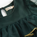 Dark green tulle dress for children with round neckline and layered tulle