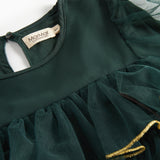 Dark green tulle dress for children with round neckline and layered tulle