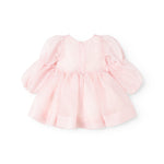 Pink baby dress with puff sleeves in tulle and gathered waist