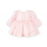Pink baby dress with puff sleeves in tulle and gathered waist