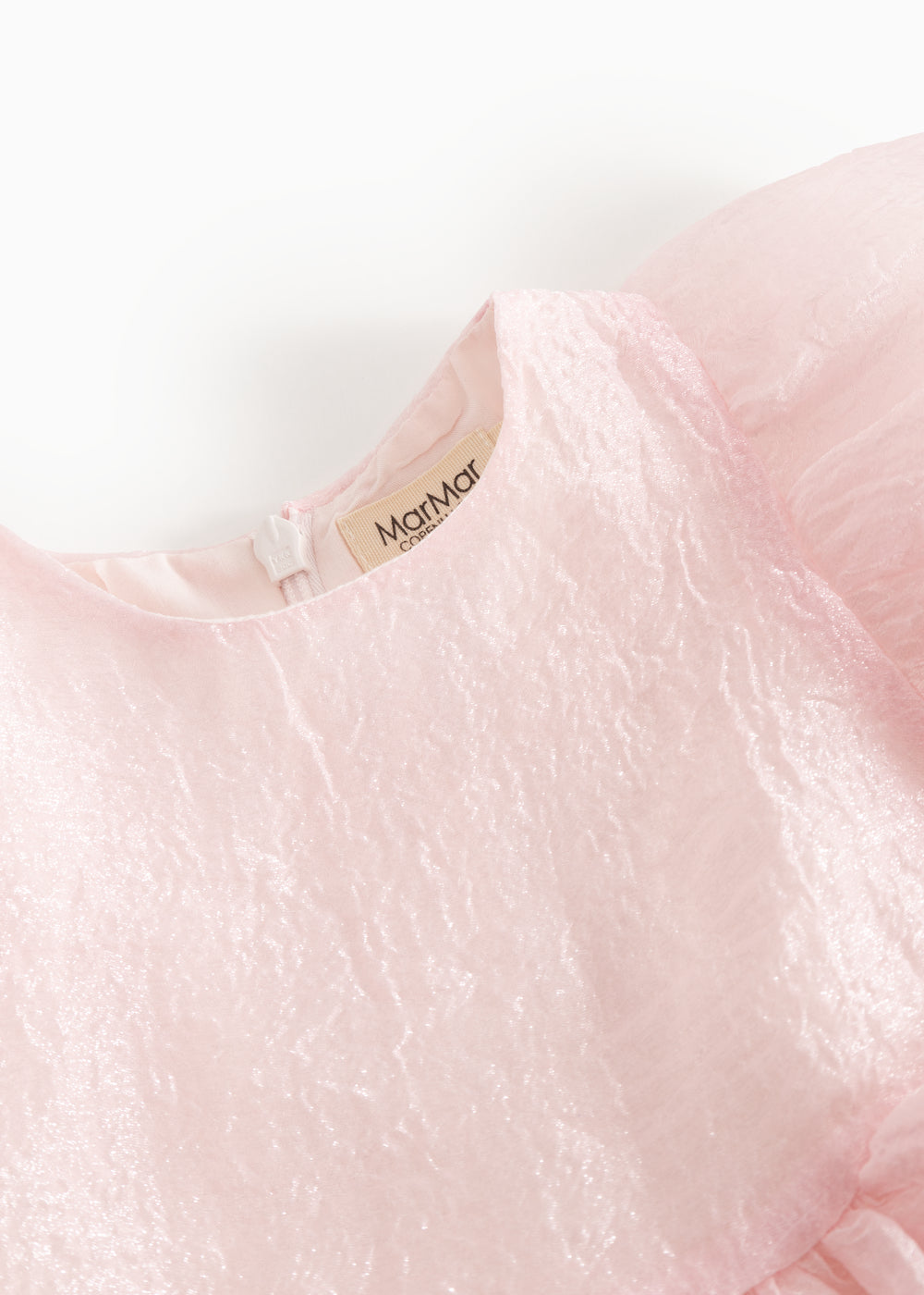 Pink dress with ruched neckline and visible MarMar label