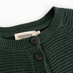 Dark green knitted cardigan with collar and button closure, featuring MarMar label