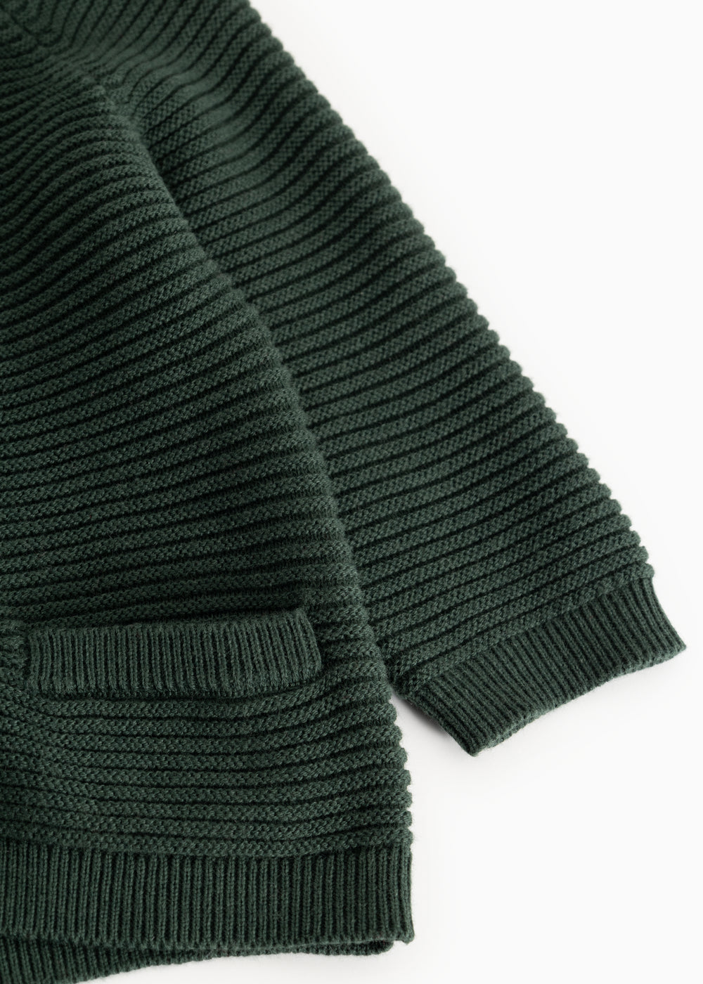 Dark green knitted cardigan with cuff and ribbed edge at the sleeve