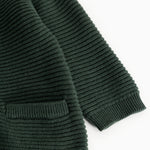 Dark green knitted cardigan with cuff and ribbed edge at the sleeve