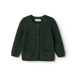 Dark green knitted cardigan with buttons and two front pockets