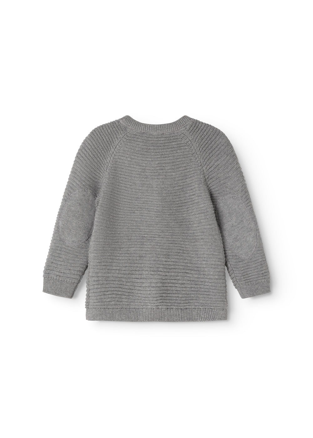 Gray marled knitted cardigan with round neck and long sleeves