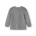 Gray marled knitted cardigan with round neck and long sleeves
